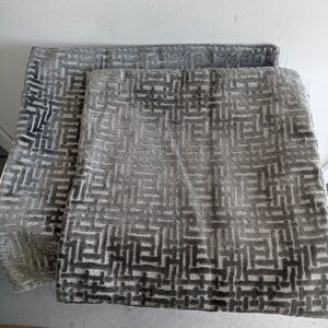 West Elm Gray Velvet Jacquard Pillow Covers 2pc 18" 20" square Geometric Maze
